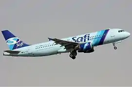 A Safi Airways Airbus A320 departs Dubai International Airport, United Arab Emirates.