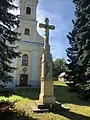 Saint Andrew Catholic Church with stone cross in Balatonendréd