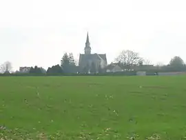The church and surroundings in Saint-Julien-sur-Sarthe