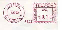 A Saint Lucian meter stamp featuring the Crown