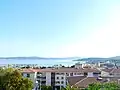 A view of the town from above with the Gulf of Saint-Tropez beyond