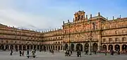 Plaza Mayor in Salamanca (1729–1755), Alberto and Manuel de Lara Churriguera. Andrés Garcia de Quiñones  designed the city Hall.