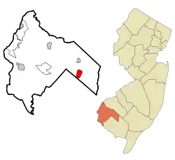 Location of Olivet in Salem County highlighted in red (left). Inset map: Location of Salem County in New Jersey highlighted in orange (right).New Jersey.