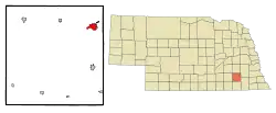 Location of Crete within Saline County and Nebraska