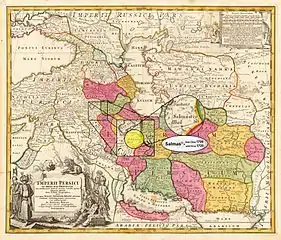 Salmas in 1724 Homann Map of "Persian Empire" at the Time of Safavid dynasty • Modified by Hassan Jahangiri