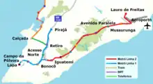 The Orange and Green Line monorail lines shown in relation to the two Red and Blue metro lines