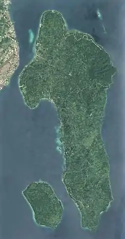 Samal island and the smaller Talikud island satellite image captured by Sentinel-2 in 2016