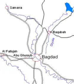 Map showing Abu Ghraib near Baghdad