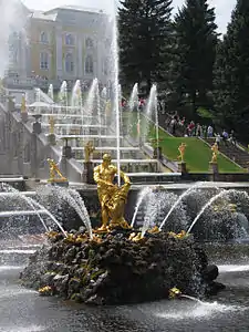 Samson and the Lion fountain at Peterhof Palace, Russia (1800–1802)