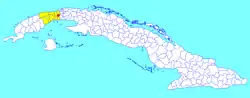 San Antonio de los Baños municipality (red) within  Artemisa Province (yellow) and Cuba