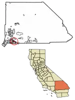 Location of Highland in San Bernardino County, California.