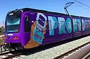 A San Diego Trolley unit advertising PRONTO