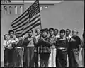 Flag of allegiance pledge at Raphael Weill Public School, Geary and Buchanan Streets, San Francisco, April 20, 1942