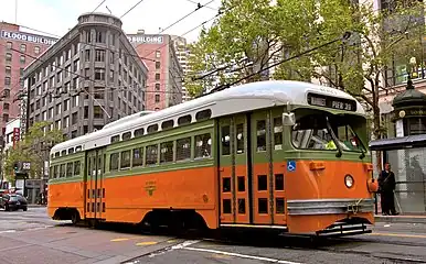 Type P, “Streamliner” (President’s Conference Car), in Los Angeles Transit Lines livery, operating in San Francisco.