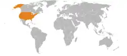 Map indicating locations of San Marino and USA