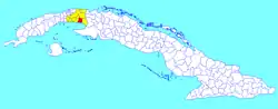 San Nicolás municipality (red) within  Mayabeque Province (yellow) and Cuba
