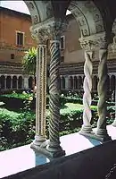Two columns with Cosmatesque ornament in the cloister of San Paolo fuori le Mura, Rome.