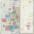 A map of the Saint Mary Church and associated buildings in 1898, after the transept was completed. Note the new structures added to the north of the transepts; these were likely one-story additions similar to those at the back of the church at St. Patrick's Parish Complex in Ann Arbor, Michigan. The parochial school (St. Mary's Catholic School, a large wooden structure) is shown one block north of the church.