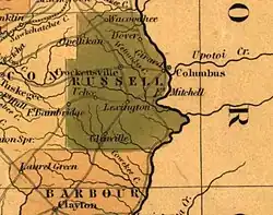 Henry Schenck Tanner's 1841 map showing Uchee located along the Federal Road