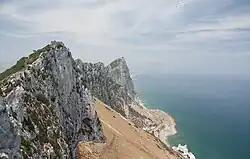 View of the dune and eastern Mediterranean coast of Gibraltar from the Rock of Gibraltar.
