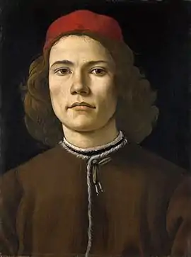 Young Man by Sandro Botticelli, c. 1483.  An early Italian full-face pose.