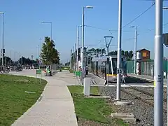 Also in 2006.  The platform at which the tram is seen was then an edge platform integrated with the street; it has since become one side of an island platform.  The old signal box can also be seen.