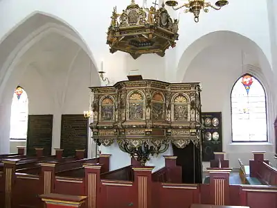 Jørgen Ringnis pulpit in Nakskov Church.