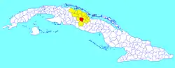 Santa Clara municipality (red) within  Villa Clara Province (yellow) and Cuba