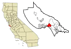 Location in Santa Cruz County and its location in the state of California