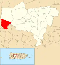Location of Santa Isabel within the municipality of Utuado shown in red