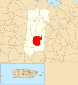 Location of Santa Olaya within the municipality of Bayamón shown in red