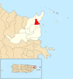Location of Sardinera within the municipality of Fajardo shown in red