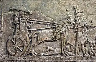 Sargon in a chariot on a rock relief