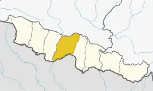 Sarlahi District (dark yellow) in Madhesh Province