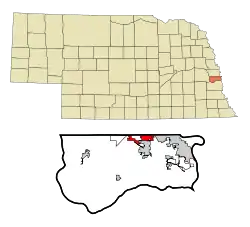 Location of La Vista within Nebraska and Sarpy County