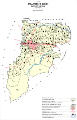 Map showing Mokar (#373) in Sasaram block.