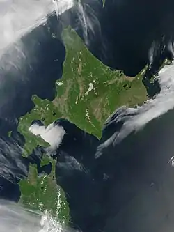 Satellite image of Hokkaido by Terra, May 2001