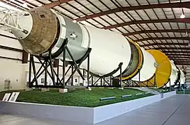 First stage from SA-514,  second stage from SA-515, and third stage from SA-513,  Johnson Space Center