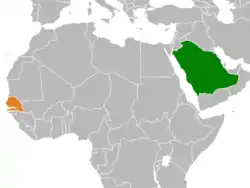 Map indicating locations of Saudi Arabia and Senegal