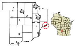 Location of Merrimac in Sauk County, Wisconsin.