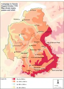 This map was adapted from "Relief_Savoie.GIF" (Attribution: Assemblée des Pays de Savoie) by adding 12 locations to the map.