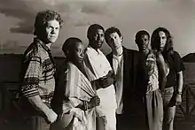 Savuka in 1993 L-R: Derek De Beer, Mandisa Dlanga, Solly Letwaba, Johnny Clegg, Steve Mavuso, Keith Hutchinson