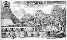 Valvasor's print of Sachsenburg in 1680