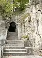 Castle entrance at the top of the stairway at a height of around 20 metres