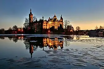 Castle of Schwerin in the evening