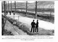 Illustration: After the incident, French customs officials looking at German officials across the border.