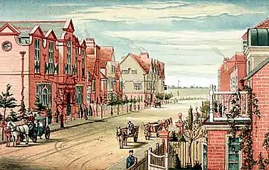 School of Art, Stores and Tabard Inn by Thomas Erat Harrison, 1882