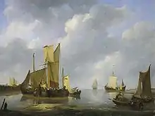 Gaffelaar, by Johannes Christiaan Schotel, depicting both gaff and square-rigged boats