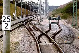 A trap road with buffer stops at the railway station of Allersberg, on the Nuremberg–Munich high-speed railway