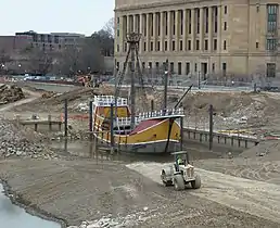 Scioto Mile construction around the ship, March 2014